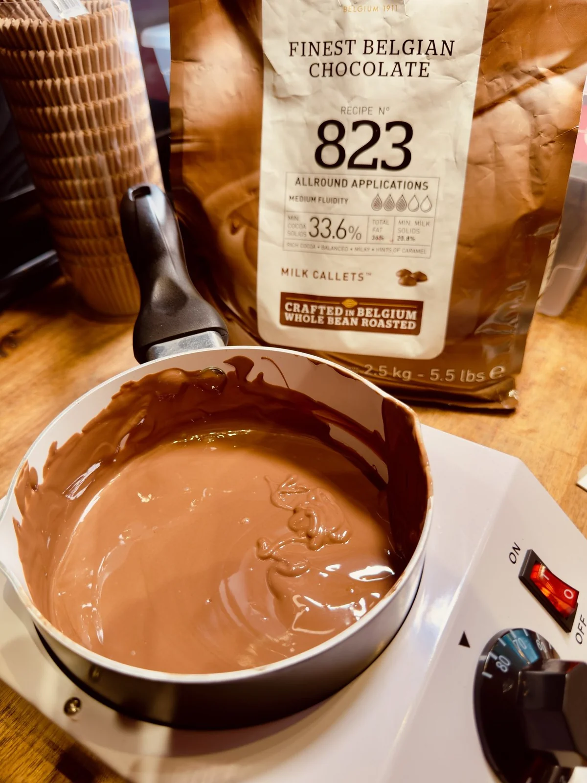 Callebaut chocolate melting in the Bonibon atelier