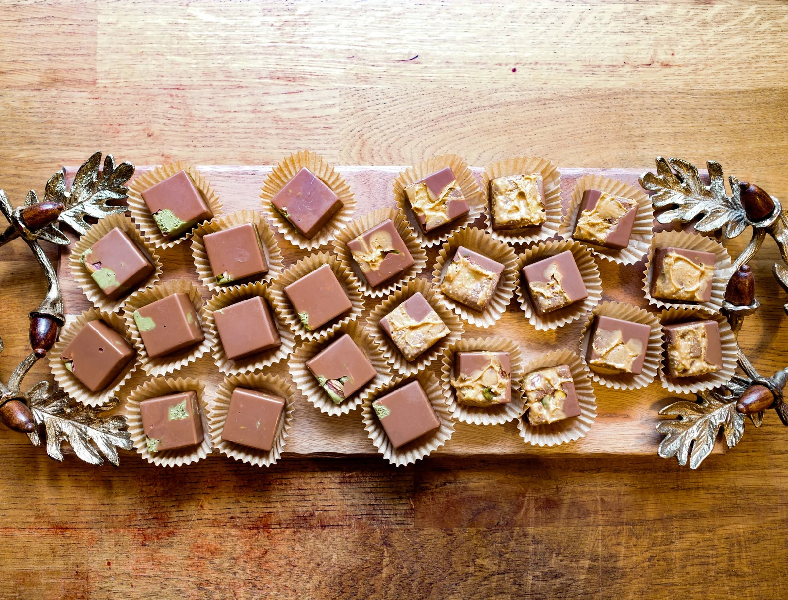 A tray of handmade Bonibon chocolate squares