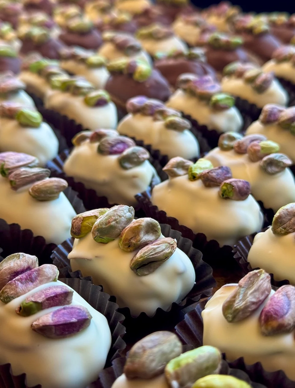 White chocolate pistachio chocolates from Bonibon