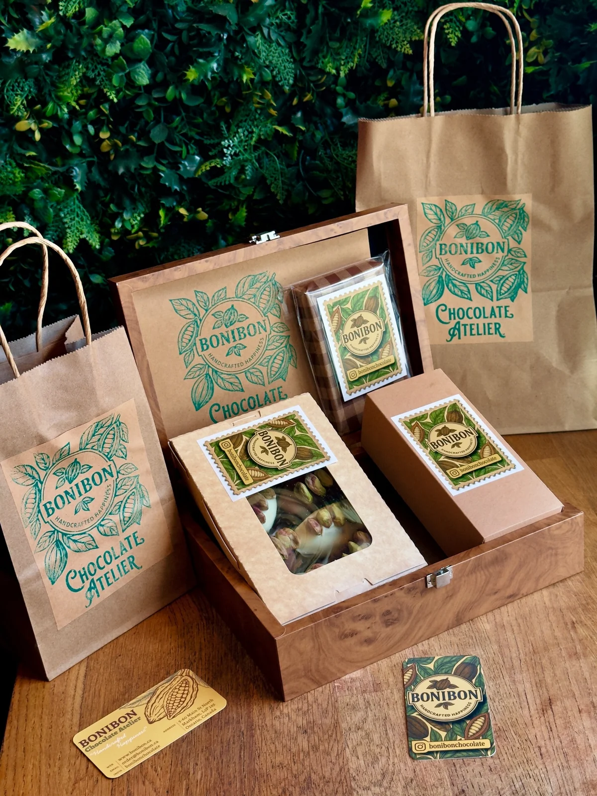 Bonibon branded packaging and chocolate display